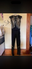 Adult Black Metallic Dance Outfit Jumpsuit with Studded Details