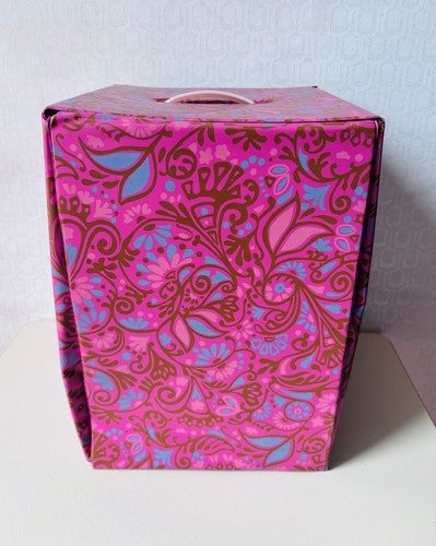 VTG MID CENTURY MOD HIPPY PINK PAISLEY FLORAL VINYL WIG STORAGE CARRIER BOX CASE