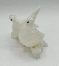 Vintage Onyx Carved Birds Doves Love Birds On Branch Sculpture Figurine Damaged