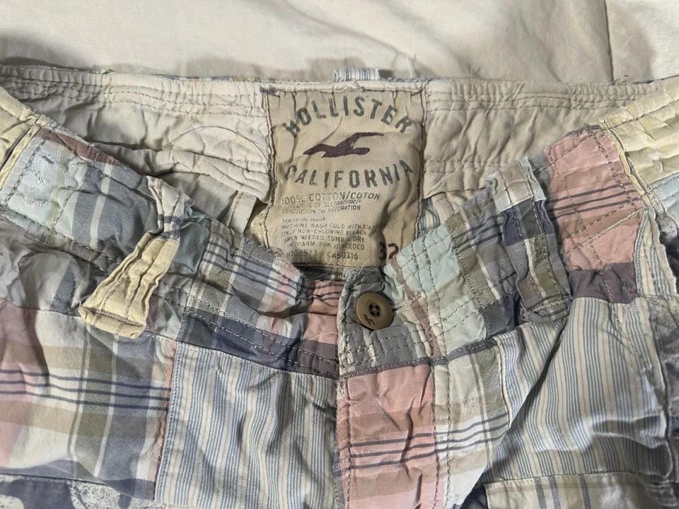 Hollister Cargo Shorts Men Size 32”Patchwork Y2k Vtg Baggy Button Fly Distressed - Image 4 of 4
