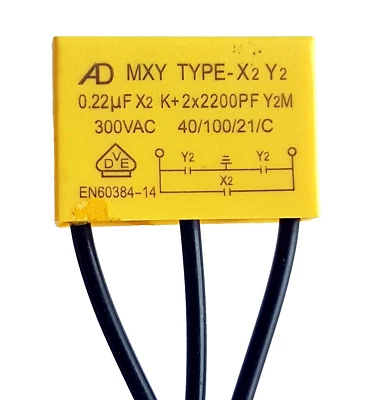 AD Safety capacitor X2 Y2 300VAC (0.22uF X2)+ 2x (2200pF Y2) MXY–ref:792