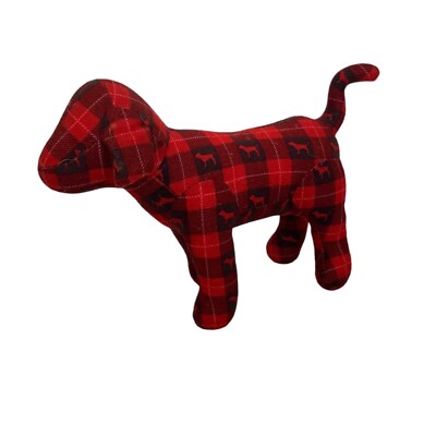 Victorias Secret PINK Plaid Plush Dog Red Black Checkered Stuffed Animal 8.5''x6''