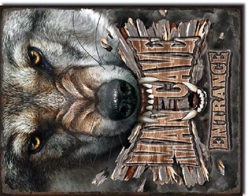 Man Cave Wolf Entrance Wolves Rustic Hunt Bar Garage Shop Wall Decor Metal Sign - Picture 2 of 4