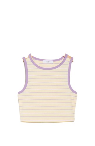ELODIE Cut Out Shoulder Vanilla Striped Purple Tank Top Sleeveless Size M NWT