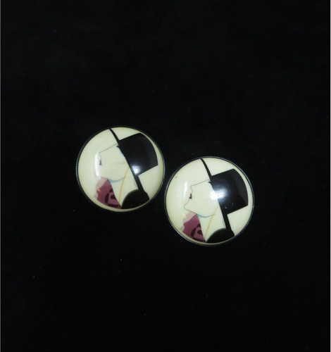 Vintage Art Deco figürliche Frau runde Kunststoff Ohrringe Roberto Tortoli leicht - Bild 1 von 7