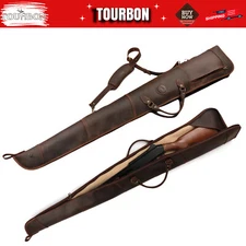 TOURBON Genuine Leather Shotgun Case Soft Padded Carrying Sling Bag Ammo Storage