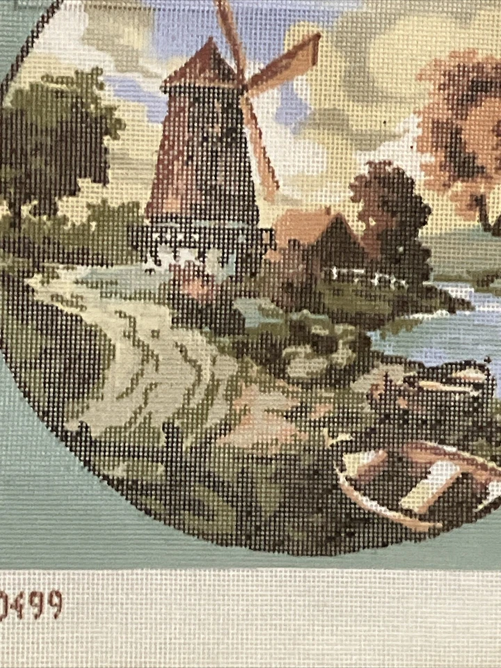 Vintage Bucilla Painted Needlepoint 70499 Cottage Home Lake Windmill Scene NOS - Image 2 of 4