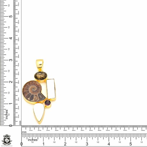 3 Inch Ammonite Mother of Pearl 24K Gold Plated Pendant 3mm Snake Chain GP227 - Picture 4 of 10