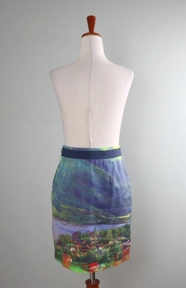 ANTHROPOLOGIE NWT $98 Meadow Rue River School Landscape Print Skirt Size 0 Foto 3 de 4