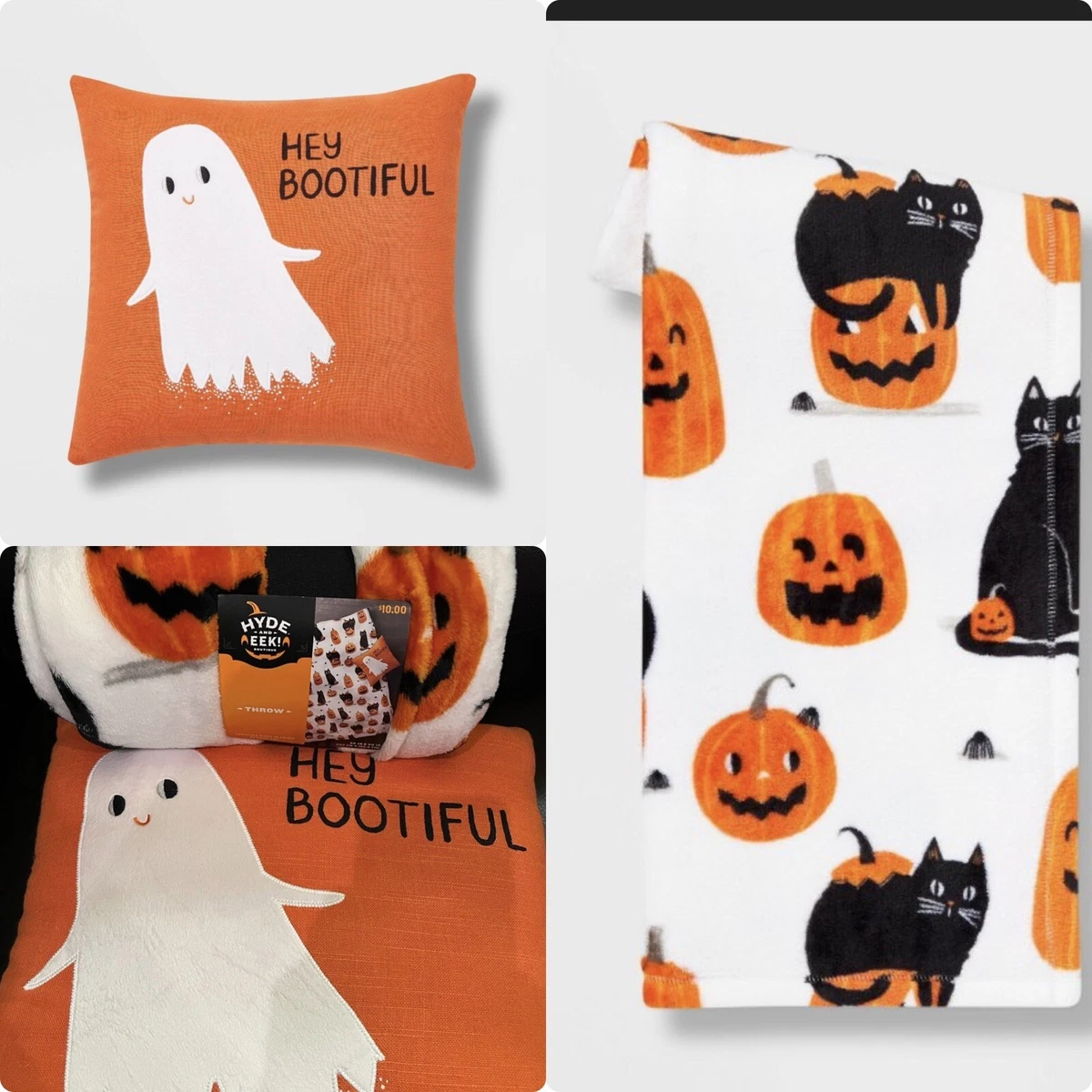 Hyde and Eek Orange Ghost pillow Throw Set Halloween 2023 Hey