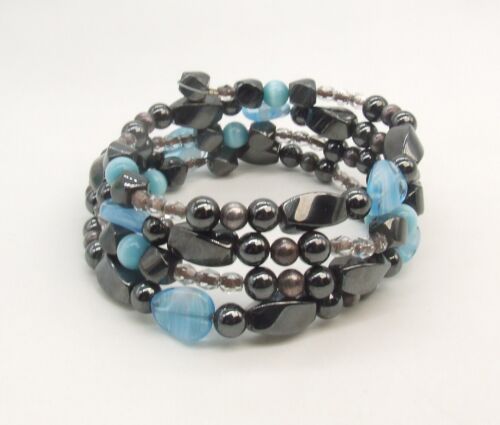 6.5" Magnetic Hematite/Blue Givre Bead Wrap Bracelet or 30" Lariat Necklace - Picture 1 of 3
