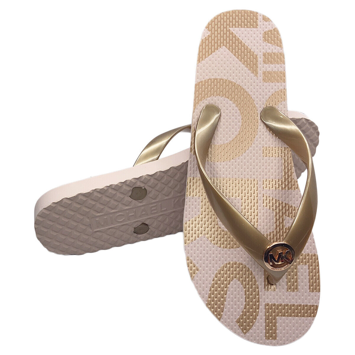 NWT MICHAEL KORS WOMEN'S PINK GOLD FLIP FLOPS SANDALS SIZE 10 11 MSRP
