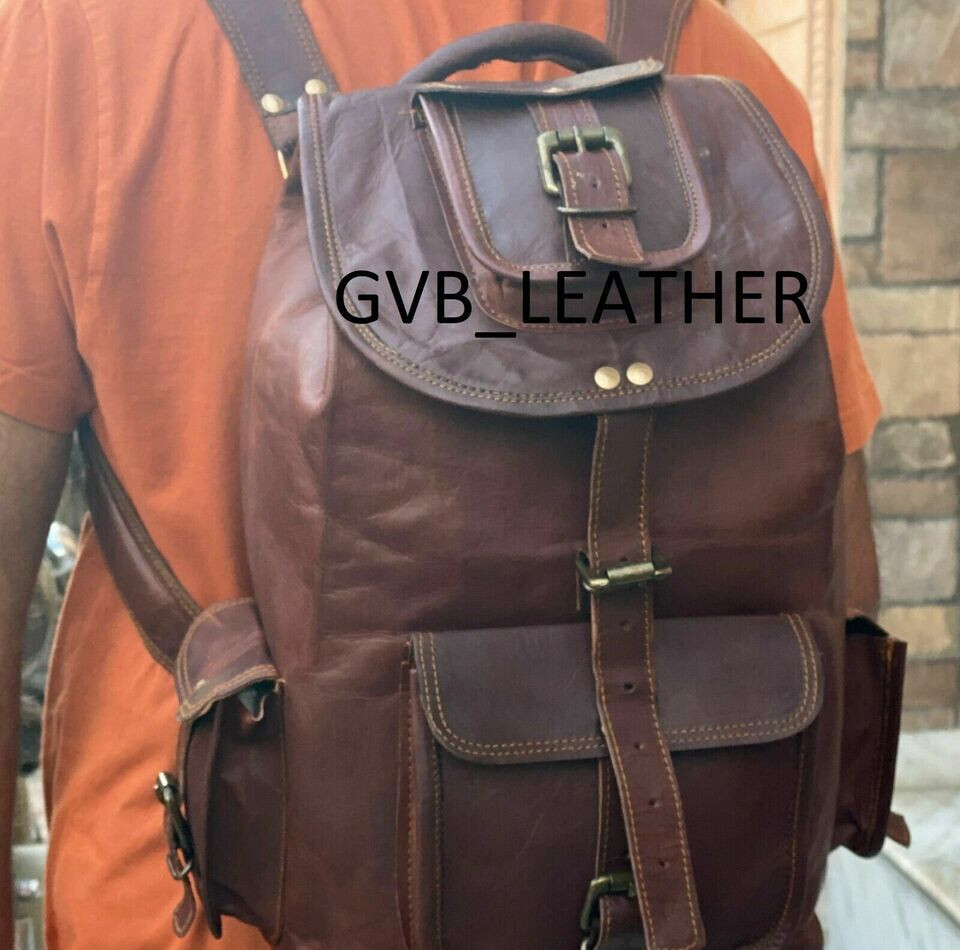 Brown Laptop Bag 20 inch Vintage Genuine Leather Travel Camp