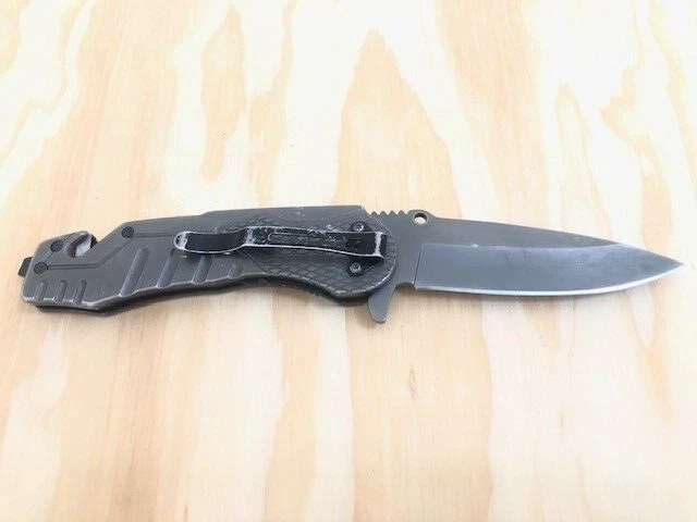 (Marrón) Cuchillo de bolsillo plegable de acero inoxidable de un solo filo con cortador de cinturón - EXCELENTE Foto 2 de 4