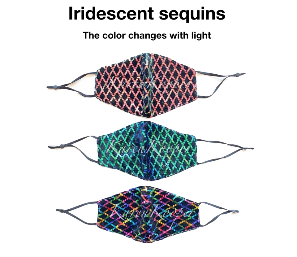 Luxury Face Mask Iridescent Sequin Glitter Bling Party Wedding Washable Reusable - Image 2 of 4