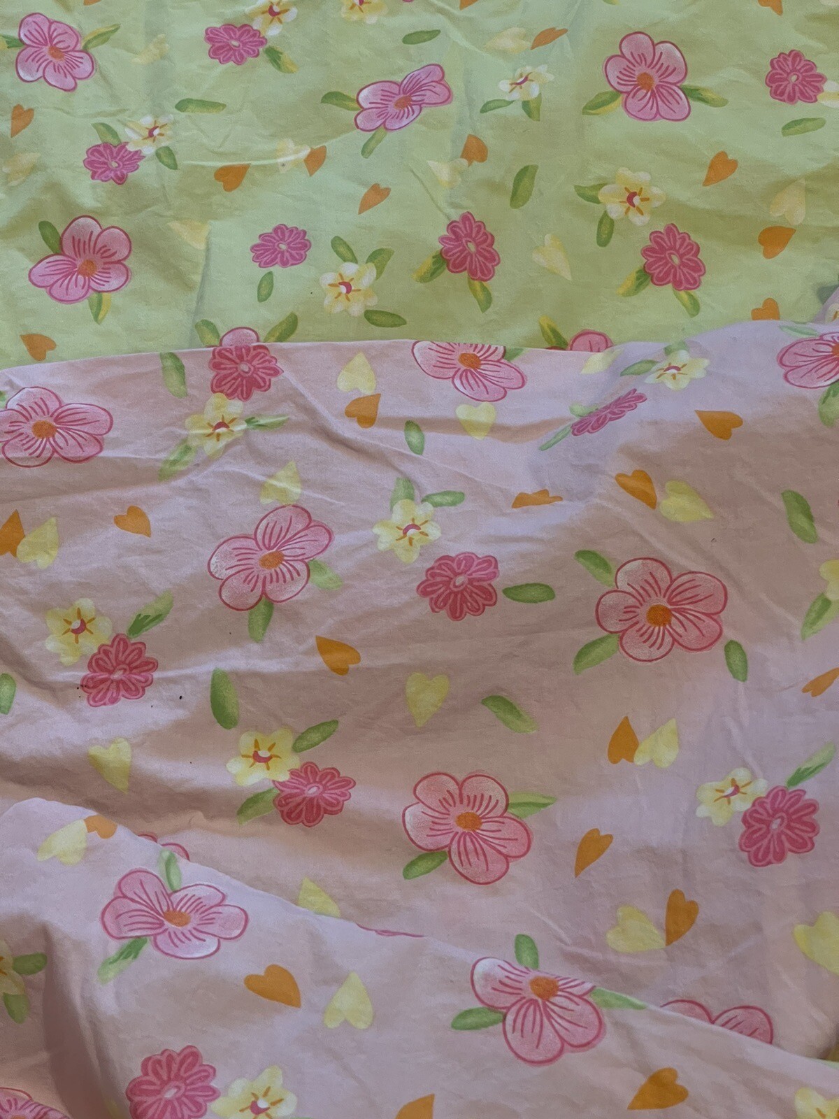 Pottery Barn Kids Vintage 2005 Twin Duvet Pink Floral Bright Yellow Green Floral