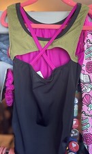 GK Elite Gymnastics Dance LEOTARD CL large Magenta Army Green FANCY BACK