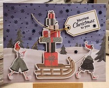 Stampin Up WHIMSY DSP MERRY CHRISTMAS CARD KIT-Makes 4-SLED/SNOW/PRESENTS