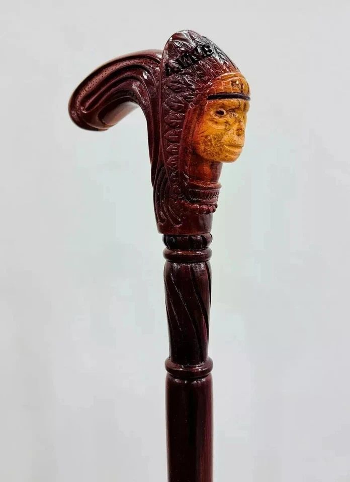 Bastón de madera para caminar jefe indio palo tallado a mano madera hecho a mano para hombres mujeres Foto 4 de 4