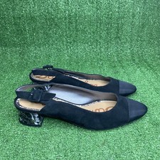 Sam Edelman Women's Sadria Slingback Pumps Shoes In Black Leather US 9 M