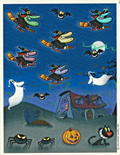 Vintage Hallmark Halloween Witch Sticker sheet 1990's FREE SHIP W/ Min Purchase