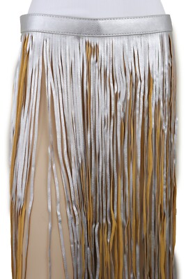 Women Shiny Silver Beige Long Skirt Faux Leather Wrap Around  display picture 1