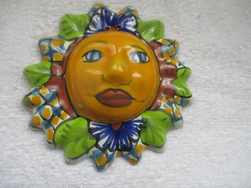Vintage Mexican Folk Art Talavera MINI MOON Ceramic Handmade Wall Hanging 4-1/2" - Picture 4 of 7