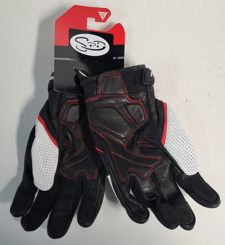 WHITE LEATHER RACING STREET MOTORCYCLE BREATHABLE GLOVES - Picture 4 of 6