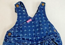 Vintage 80's/90's OshKosh Denim Bib Romper Jumper Overalls Girls 3T Flowers USA
