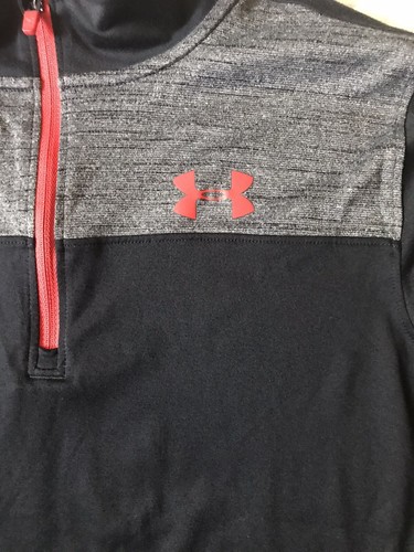 Under Armour Long Sleeve Heatgear Shirt Junior Youth Large Black Gray & Red Logo - Picture 2 of 9