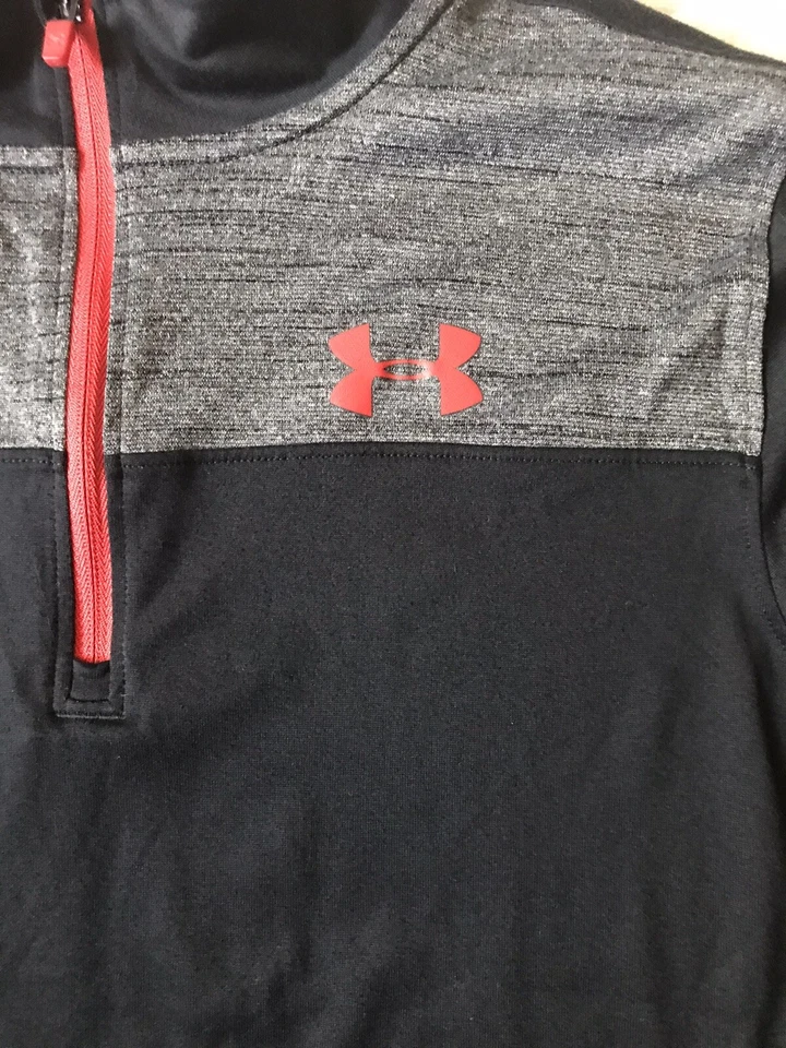 Under Armour Long Sleeve Heatgear Shirt Junior Youth Large Black Gray & Red Logo - Image 2 of 4