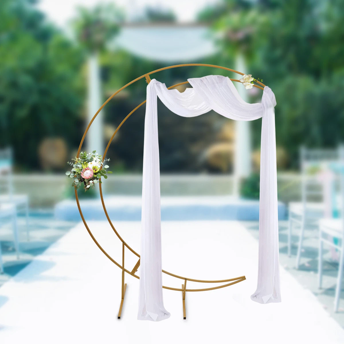 7ft Gold Metal Crescent Moon Wedding Arch Stand ， Curved Flower  
