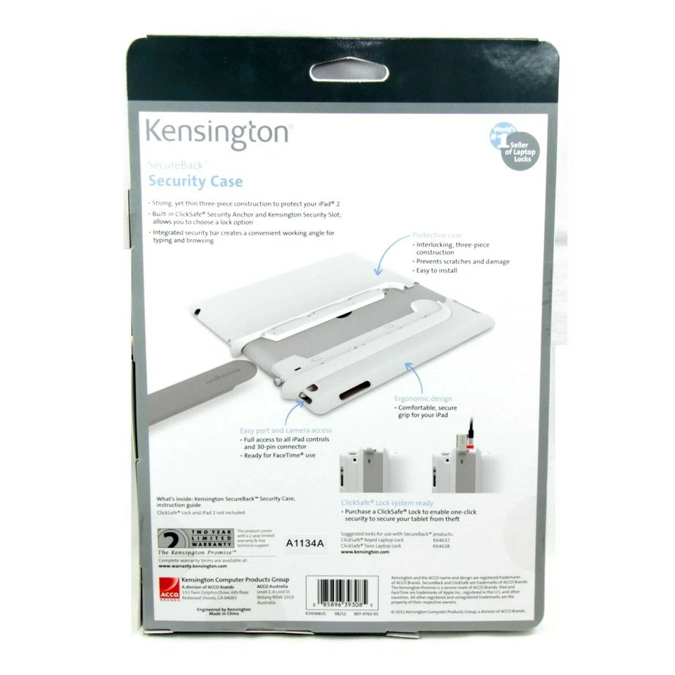 KENSINGTON CASE SECURITY SECUREBACK FOR IPAD 4 3 2 TYPE VIEW FACETIME NEW 39308 - Image 3 of 3