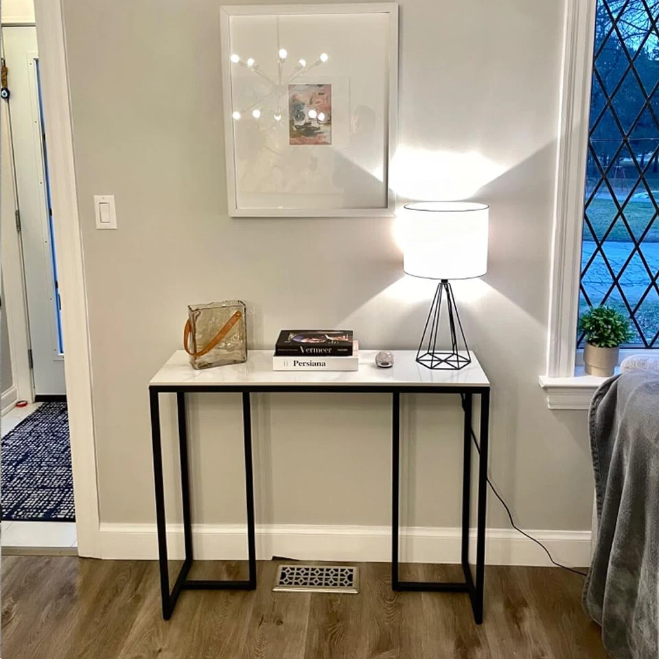 2-Style Slim White Marble Top Console Table Entryway Table Hallway Accent Table - Image 2 of 4