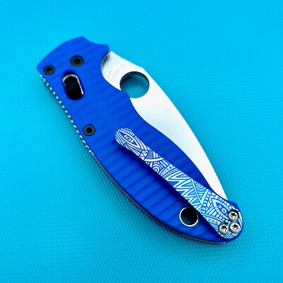 Spyderco Manix 2 C101GP2 w/Custom Blue Anso  G10 Scales & Black Screws - Ti Clip