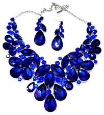 Rhinestone Necklace Earring Set Blue Crystal