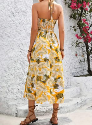 Women's Yellow Tropical Cut Out Halter Size L Women's Pullover Sleeveless  Dress | eBay