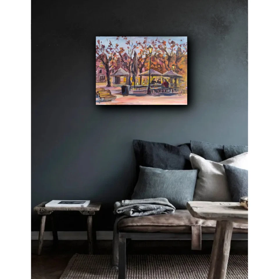 Ölgemälde ORIGINAL Kunst Amsterdam stadt Cafe Kunst handgemachte - Bild 3 von 4