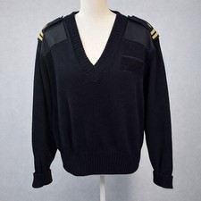 Vintage USN Navy Pullover Sweater Black L Dark Academia Minimalist Military Top