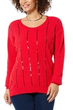 Nina Leonard Women's Sequin-Accented Ribbed Knit Sweater Tunic Red