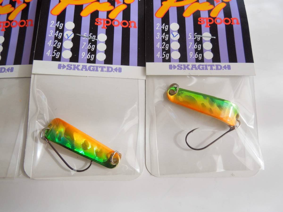 Skagit Designs Pri Spoon 3.4g Green/Orange (Gold) Set of 5 spoons - Image 4