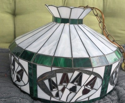 Vintage Tiffany Style Man Cave Ceiling Swag  Lamp Stain Glass Poker Theme  21''w 