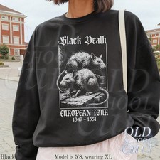 Black Death Vintage Halloween Sweatshirt, Gothic Rat Graphic Pullover