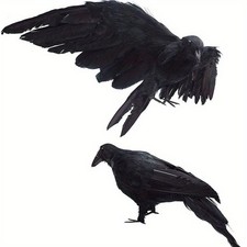 Halloween Fake Black Raven Decor 2 Poses Feathered Crow Prop Haunted House/Party