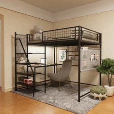 Metal Loft Bed with Charging Station and LED Lighting System