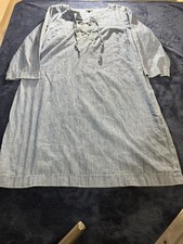 Talbots Petites 14P Denim Lace Up Shift Dress Long Sleeve Blue Chambray Pockets