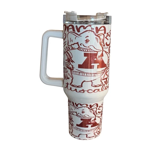 40 oz Stainless Steel Tumbler with Handle - Roll Tide Football Rammer Jammer Gift