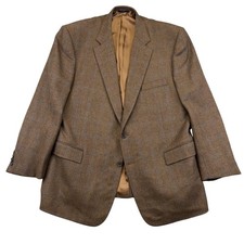 Brooks Brothers Sport Coat Blazer Mens 48R Brown Wool Cashmere Herringbone Tweed
