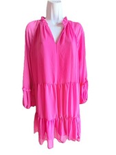Vince Camuto Three Tier Hot Pink Layered Flattering Mini Dress- Size Large