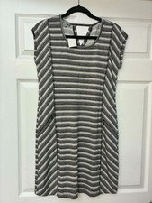 Talbots Women's Striped Shift Dress XS Black White Rayon Spandex Pockets NWT